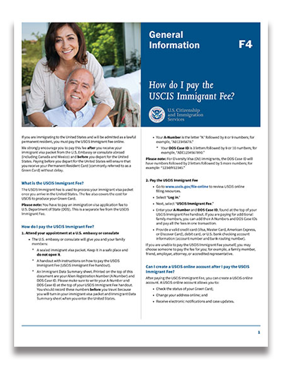USCIS Immigrant Fee instructions